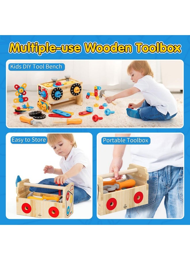 Montessori Kids Tool Set, Wooden Toddler Tool Bench Educational Toys for Ages 2-4, 2 Year Old Boy Gift for Birthday Christmas, STEM Pretend Play Tool Box, Learning Developmental Construction Toys