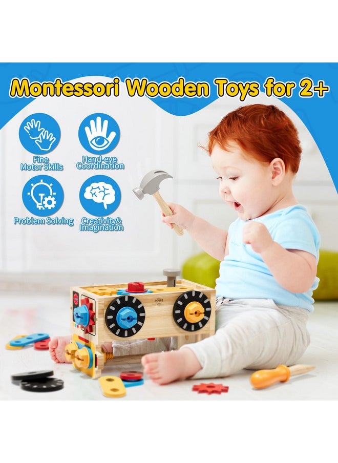 Montessori Kids Tool Set, Wooden Toddler Tool Bench Educational Toys for Ages 2-4, 2 Year Old Boy Gift for Birthday Christmas, STEM Pretend Play Tool Box, Learning Developmental Construction Toys