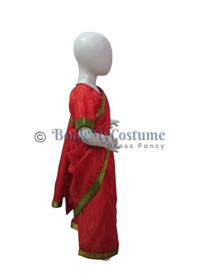 BookMyCostume Teacher Red Saari Profession Kids & Adults Fancy Dress Costume 10-12 years