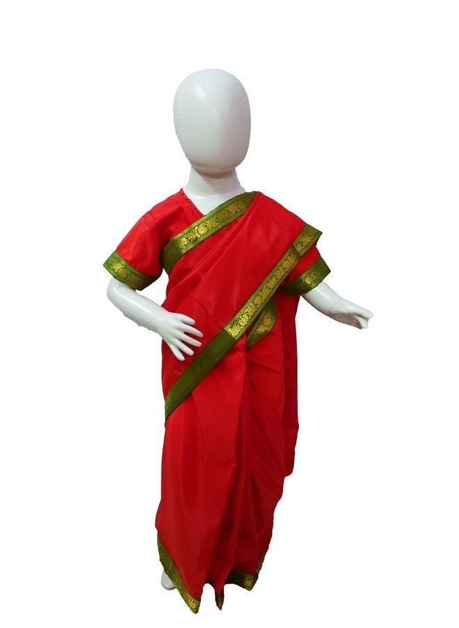 BookMyCostume Teacher Red Saari Profession Kids & Adults Fancy Dress Costume 10-12 years
