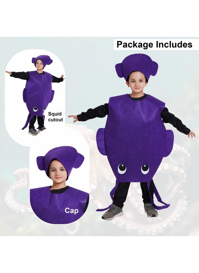 Kaku Fancy Dresses Polyester Squid Cutout for kids, Water Animal Costume For Boys & Girls (Freesize/Only Cutout with Cap), Purple