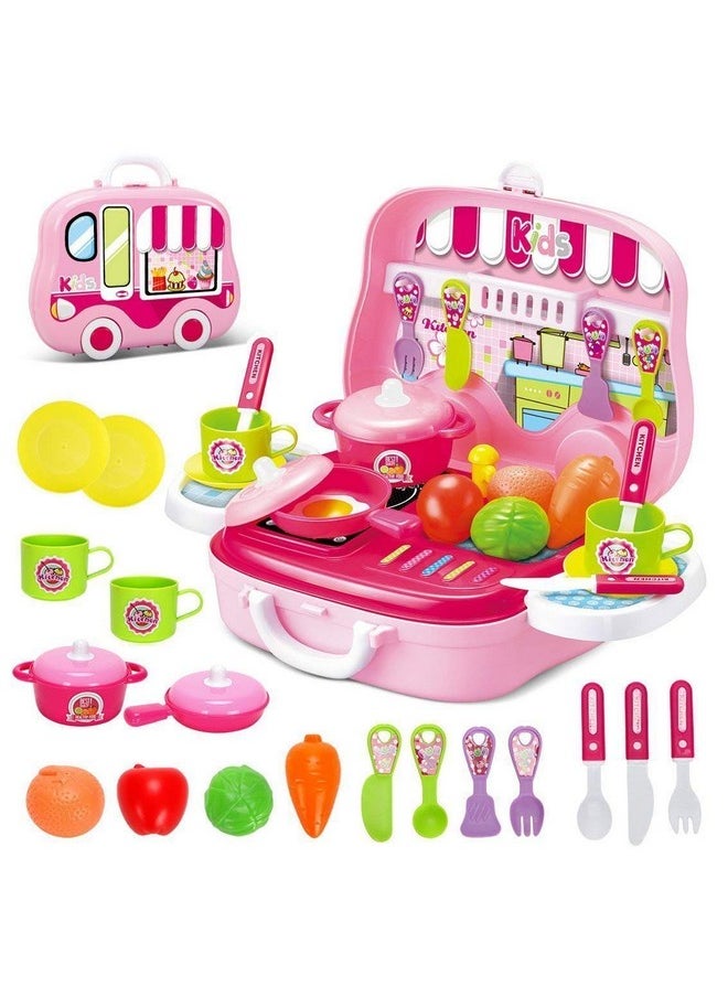 Toyshine Plastic DIY Luxury Kitchen Set with Briefcase and Accessories for Kids (Pink)