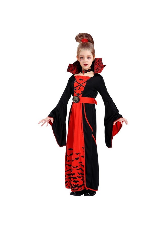 ThinkMax Halloween Vampire Costume for Girls，Kids Royal Queen Skirt for Halloween Dress Up Party, M(8-10 Years)