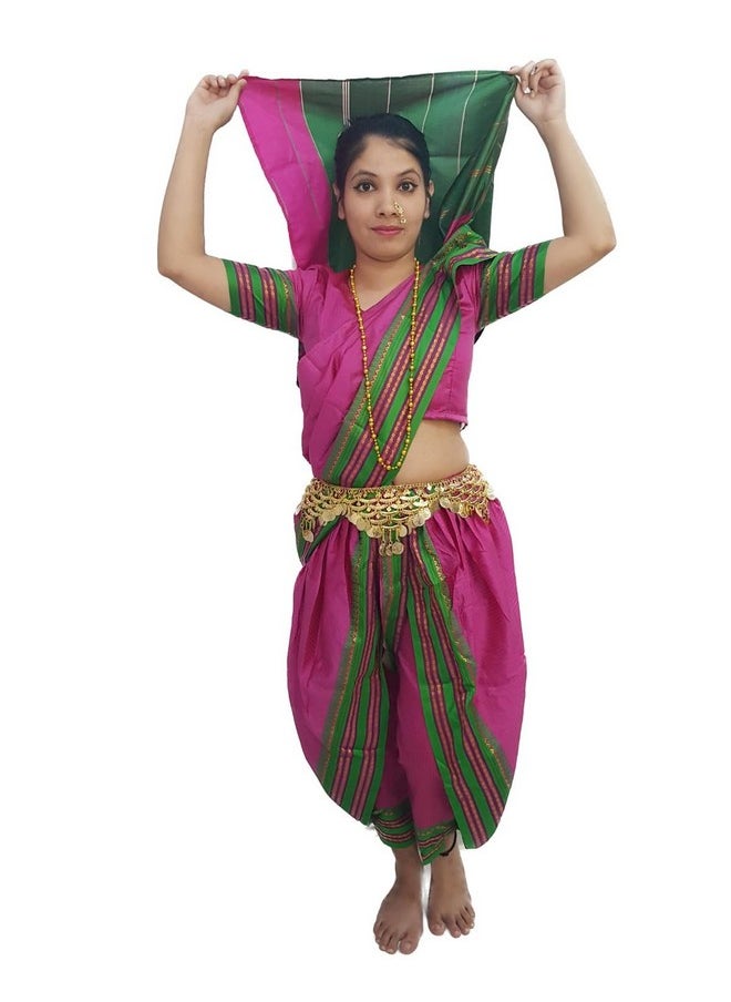 BookMyCostume Marathi Girl Lavani Dance Nauvari Costume with Jewellery Kaashta Saree Kids & Adults Fancy Dress Costume 6-7 years