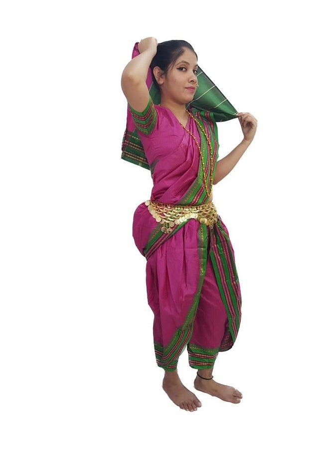 BookMyCostume Marathi Girl Lavani Dance Nauvari Costume with Jewellery Kaashta Saree Kids & Adults Fancy Dress Costume 6-7 years