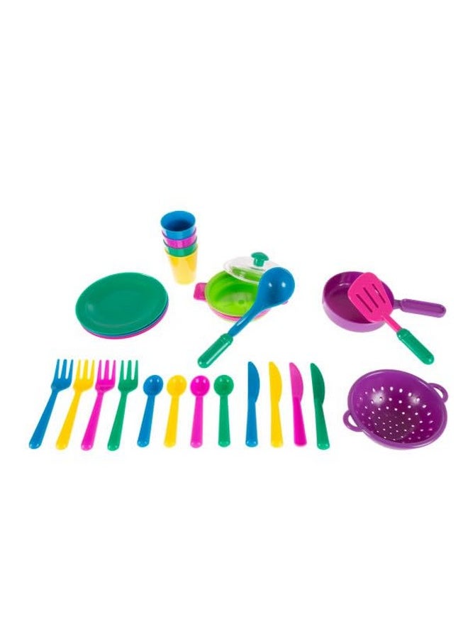 Hey! Play! Kids Play Dish Set, 27 Piece Tableware Dish Set with Dish Drainer - for Kitchen Playset and Pretend Food, Toys for Boys and Girls