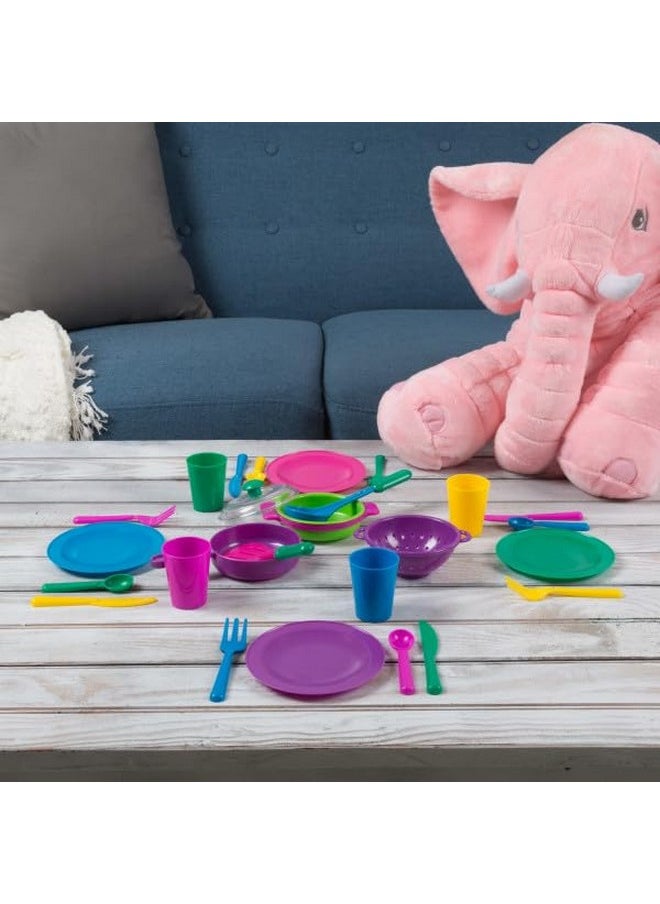 Hey! Play! Kids Play Dish Set, 27 Piece Tableware Dish Set with Dish Drainer - for Kitchen Playset and Pretend Food, Toys for Boys and Girls
