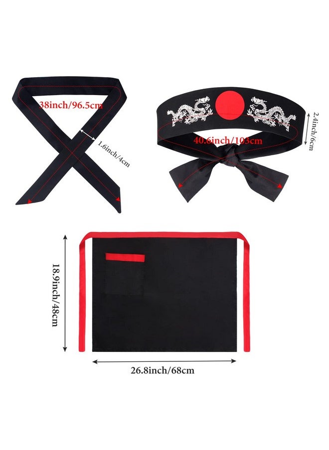 Keymall Kids Hibachi Chef Hat Teppanyaki Tall Chef Cap With Hachimaki Headband Tie Apron for Hibachi Birthday Party Costume(black)