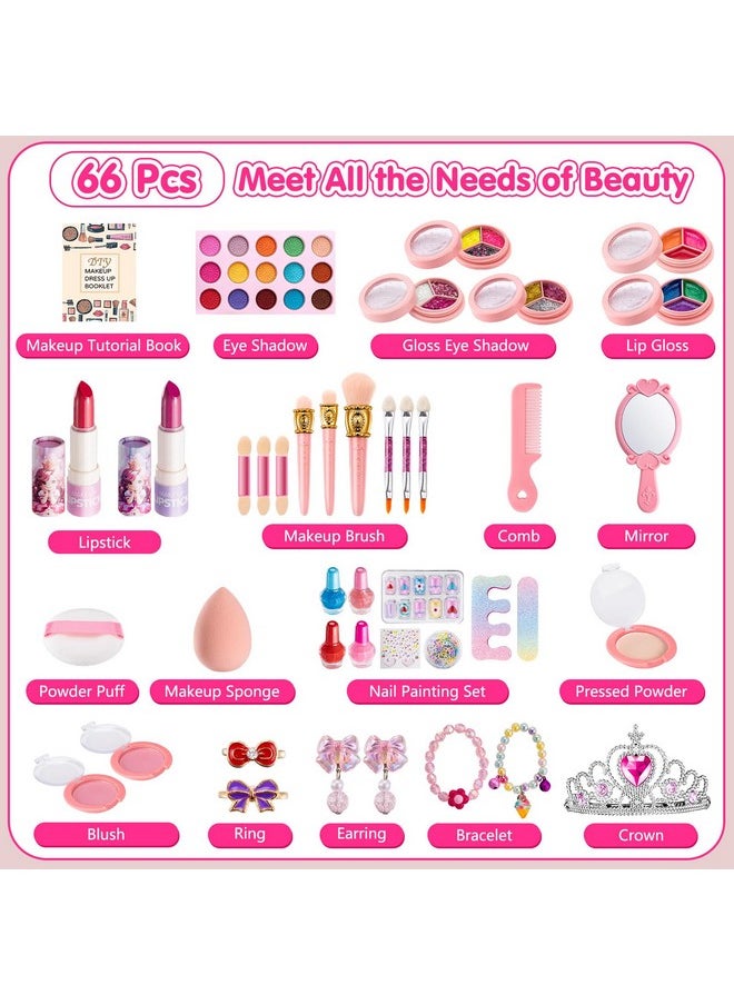 66Pcs Kids Makeup Kit for Girl - Washable Play Makeup Toys Set for Dress Up - Pretend Beauty Make Up Vanity Set Toys for Age 3 4 5 6 7 8 9 10 11 12 Year Old Girls Toddler Kid Christmas Birthday Gifts