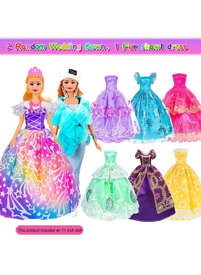 ebuddy Doll and Accessories Doll Closet Playset with 106 pcs Doll Clothes and Accessories for Girls 6-12 Including one Doll, Closet, Stylish Blue Set, Luggage, Shoe Rack, Wedding Gowns