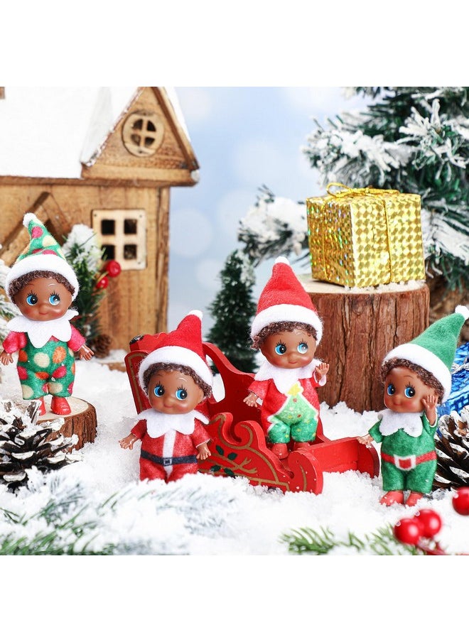 Threan 4 Pcs Christmas Elf Baby Doll Tiny African American Doll Plush Elves Toy Miniature Xmas Twins Doll Colorful Boy and Girl Elf Decoration Accessories for Holiday(Novel Style)