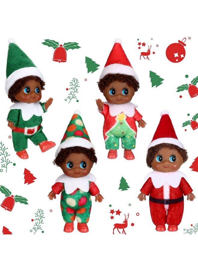Threan 4 Pcs Christmas Elf Baby Doll Tiny African American Doll Plush Elves Toy Miniature Xmas Twins Doll Colorful Boy and Girl Elf Decoration Accessories for Holiday(Novel Style)