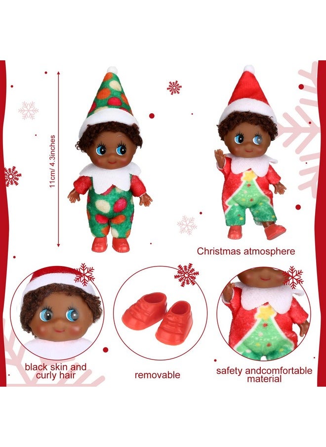 Threan 4 Pcs Christmas Elf Baby Doll Tiny African American Doll Plush Elves Toy Miniature Xmas Twins Doll Colorful Boy and Girl Elf Decoration Accessories for Holiday(Novel Style)