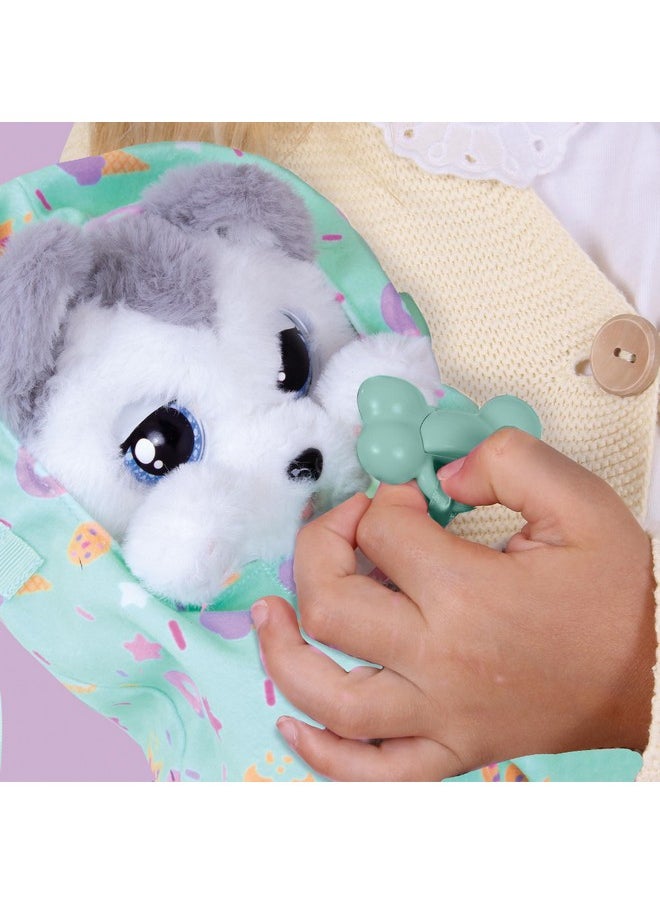 Baby Paws Siberian Husky Puppy Toy with Cute Swaddle Bag|Scan QR Code for More Interactive Roleplay,Pretend Play Toy|Make 5 Adorable Sounds Kids Toys for Ages 4+|Birthday Gift for Pet Lovers -22 cm