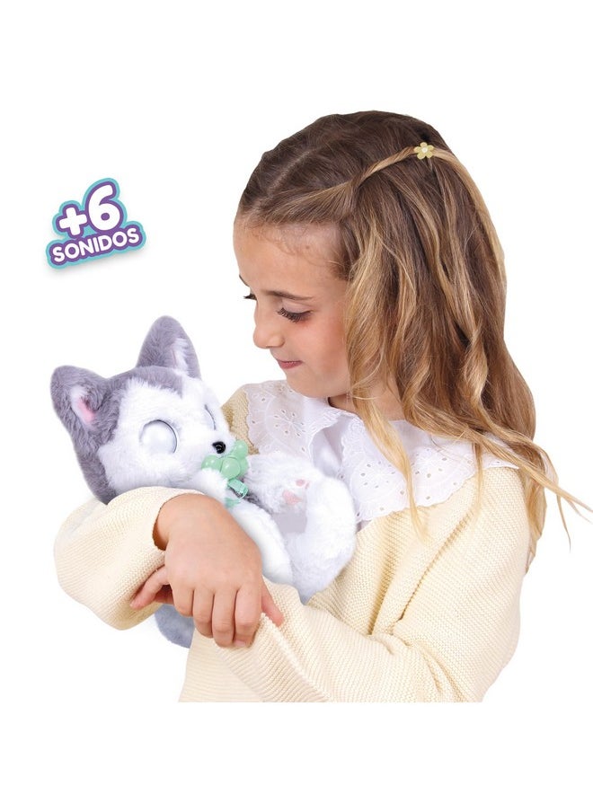 Baby Paws Siberian Husky Puppy Toy with Cute Swaddle Bag|Scan QR Code for More Interactive Roleplay,Pretend Play Toy|Make 5 Adorable Sounds Kids Toys for Ages 4+|Birthday Gift for Pet Lovers -22 cm
