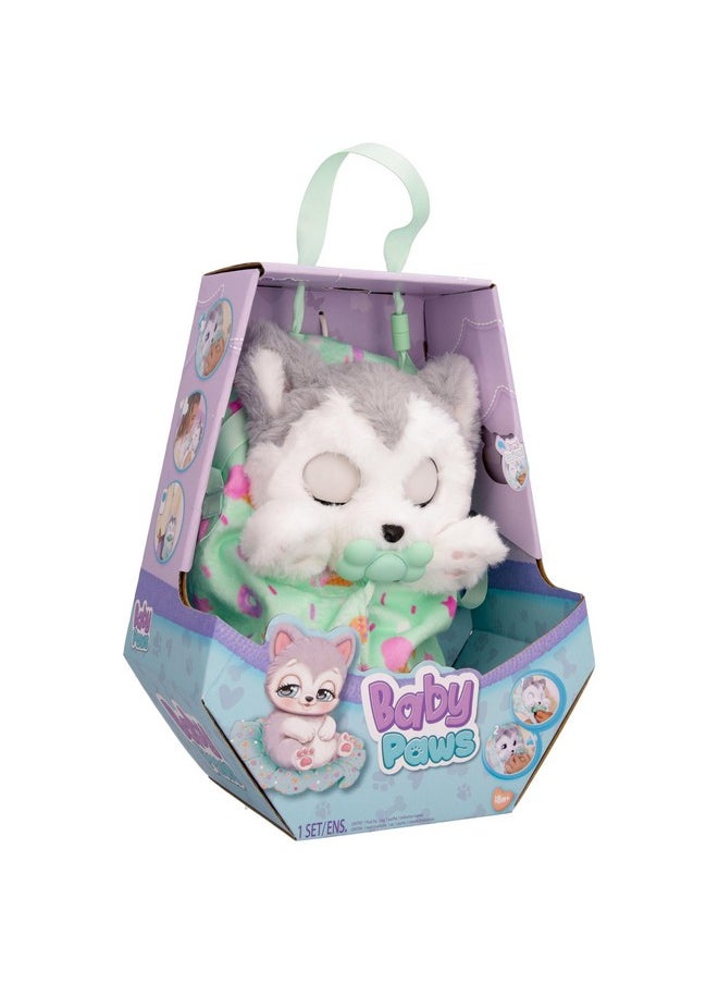 Baby Paws Siberian Husky Puppy Toy with Cute Swaddle Bag|Scan QR Code for More Interactive Roleplay,Pretend Play Toy|Make 5 Adorable Sounds Kids Toys for Ages 4+|Birthday Gift for Pet Lovers -22 cm
