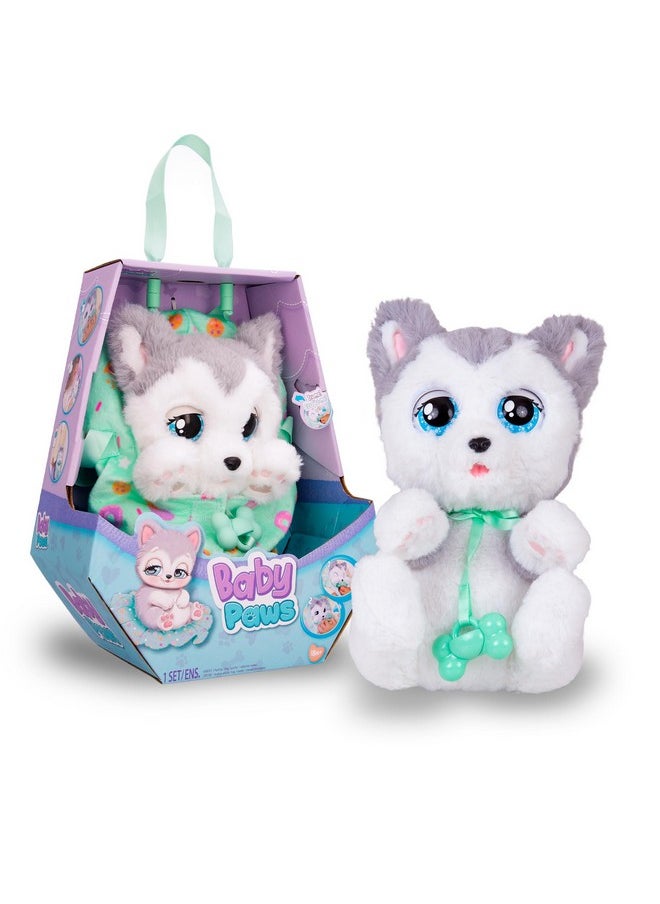 Baby Paws Siberian Husky Puppy Toy with Cute Swaddle Bag|Scan QR Code for More Interactive Roleplay,Pretend Play Toy|Make 5 Adorable Sounds Kids Toys for Ages 4+|Birthday Gift for Pet Lovers -22 cm