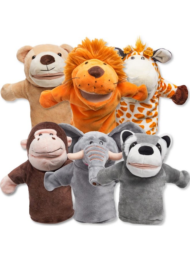 JOYIN 6Pcs Kids Hand Puppet Set with Working Mouth, Toddler Animal Plush Toy Includes Elephant, Giraffe, Lion, Bear, Raccoon and Monkey for Show Theater, Birthday Gifts