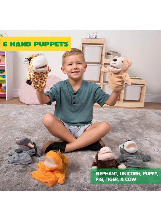 JOYIN 6Pcs Kids Hand Puppet Set with Working Mouth, Toddler Animal Plush Toy Includes Elephant, Giraffe, Lion, Bear, Raccoon and Monkey for Show Theater, Birthday Gifts