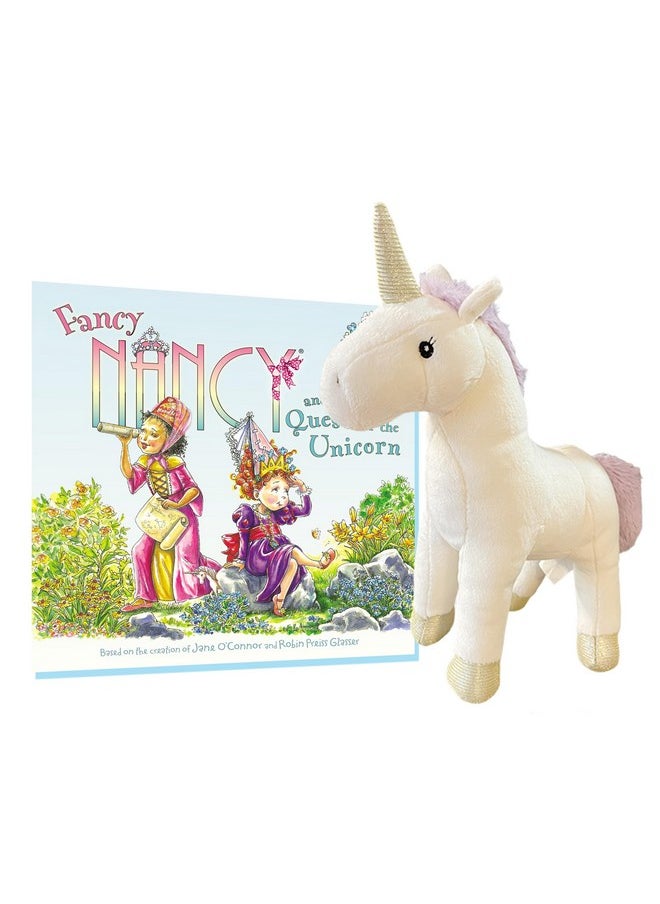 Maison Chic Fancy Nancy and The Quest for The Unicorn Book w/Stickers with Eldora Stuffed Unicorn Doll for Girls a Unicorn Plush Set