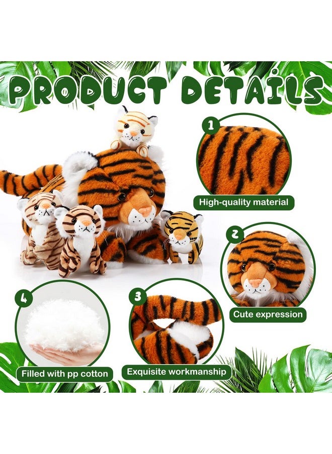 Threan 5 Pcs Tiger Stuffed Animals Christmas Plush Toy Set 16 Inch Stuffed Mommy Tiger with 4 Cute Plush Tiger Babies in Belly for Kids Boys Girls Birthday Christmas Party Favors(Cute)