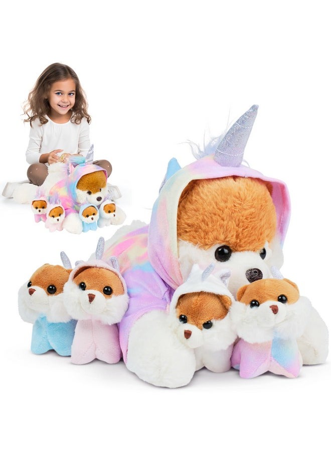 PixieCrush Dog Stuffed Animals - Bernese Mommy with 4 Puppies in Her Tummy - Huggable and Fluffy Dog Plushies for Imaginative Play - Plush Toys Suitable for Kids 3 Years Old and Above - 5