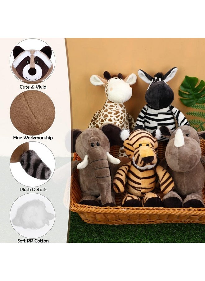 Elcoho 8 Pieces Safari Stuffed Animals Plush Jungle Animal Toys 9.8 Inch Zoo Stuffed Animals Set Cute Plush Toys for Animal Themed Parties Teacher Student Award
