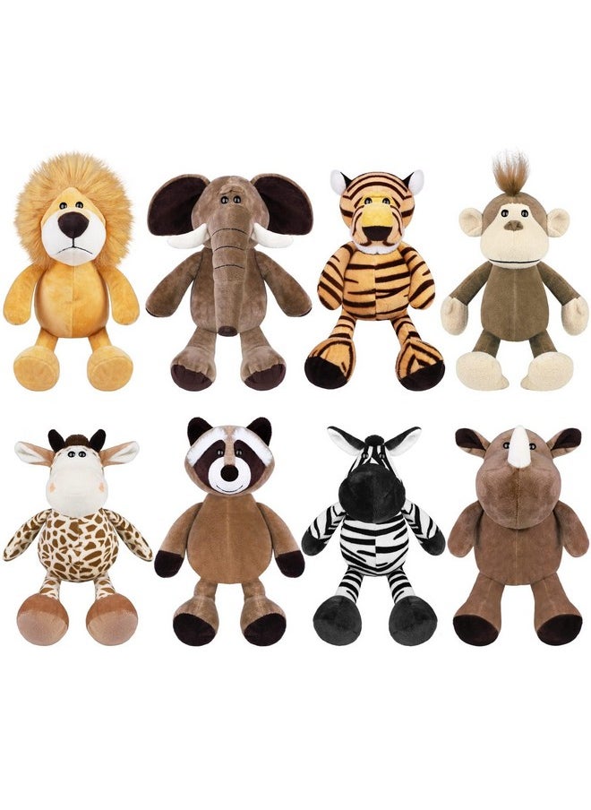 Elcoho 8 Pieces Safari Stuffed Animals Plush Jungle Animal Toys 9.8 Inch Zoo Stuffed Animals Set Cute Plush Toys for Animal Themed Parties Teacher Student Award