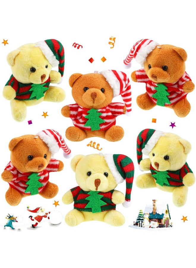Threan 6 Pieces Christmas Mini Bear Toys 4 Inch Xmas Plush Bear Stuffed Animal Toys Doll Christmas Tree Decorations for Xmas Gift Birthday Wedding Bag Keychain Party Favors Supplies (Adorable Style)