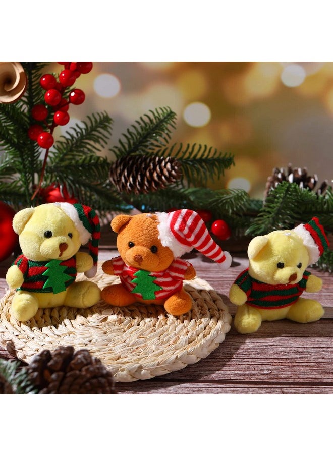 Threan 6 Pieces Christmas Mini Bear Toys 4 Inch Xmas Plush Bear Stuffed Animal Toys Doll Christmas Tree Decorations for Xmas Gift Birthday Wedding Bag Keychain Party Favors Supplies (Adorable Style)