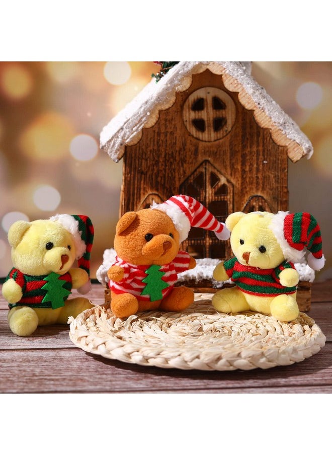 Threan 6 Pieces Christmas Mini Bear Toys 4 Inch Xmas Plush Bear Stuffed Animal Toys Doll Christmas Tree Decorations for Xmas Gift Birthday Wedding Bag Keychain Party Favors Supplies (Adorable Style)