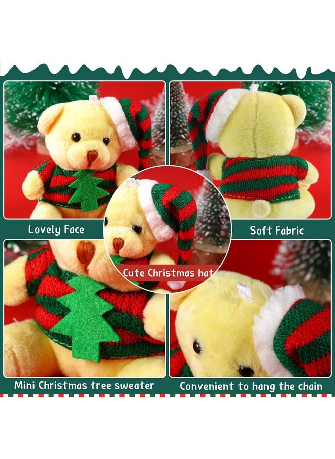 Threan 6 Pieces Christmas Mini Bear Toys 4 Inch Xmas Plush Bear Stuffed Animal Toys Doll Christmas Tree Decorations for Xmas Gift Birthday Wedding Bag Keychain Party Favors Supplies (Adorable Style)