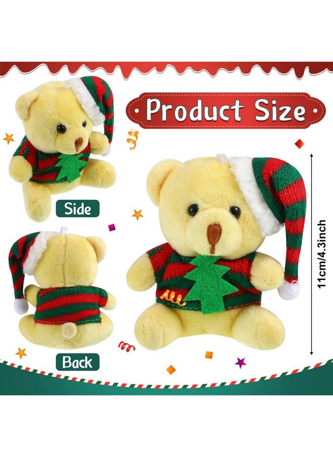 Threan 6 Pieces Christmas Mini Bear Toys 4 Inch Xmas Plush Bear Stuffed Animal Toys Doll Christmas Tree Decorations for Xmas Gift Birthday Wedding Bag Keychain Party Favors Supplies (Adorable Style)