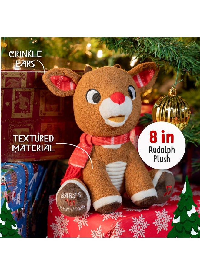 KIDS PREFERRED Santa Claus Rudolph The Red-Nosed Reindeer Musical Stuffed Animal, Baby's First Christmas Plush, 8 Inches