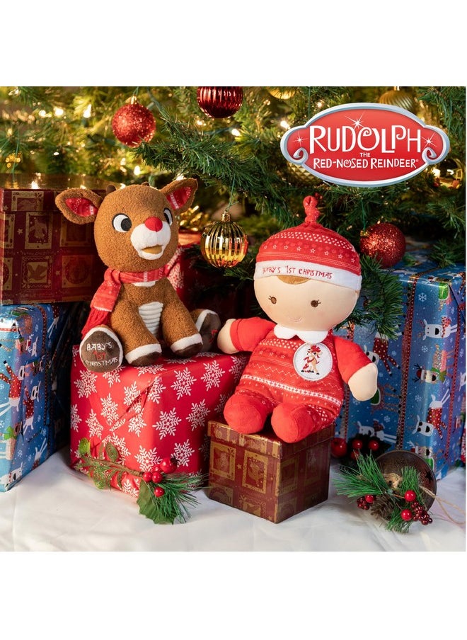 KIDS PREFERRED Santa Claus Rudolph The Red-Nosed Reindeer Musical Stuffed Animal, Baby's First Christmas Plush, 8 Inches