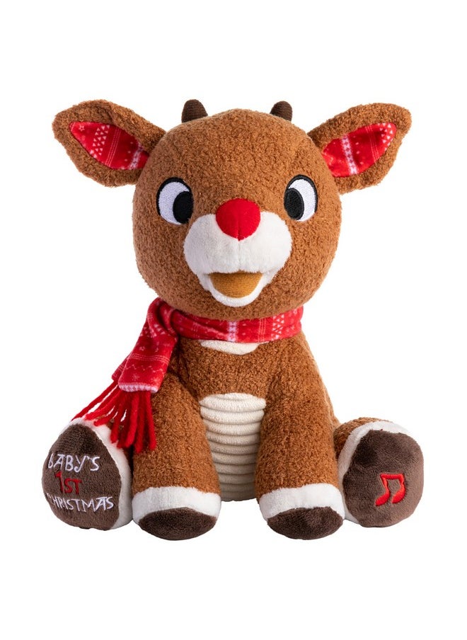 KIDS PREFERRED Santa Claus Rudolph The Red-Nosed Reindeer Musical Stuffed Animal, Baby's First Christmas Plush, 8 Inches