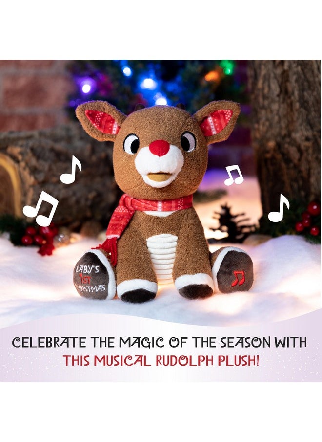 KIDS PREFERRED Santa Claus Rudolph The Red-Nosed Reindeer Musical Stuffed Animal, Baby's First Christmas Plush, 8 Inches