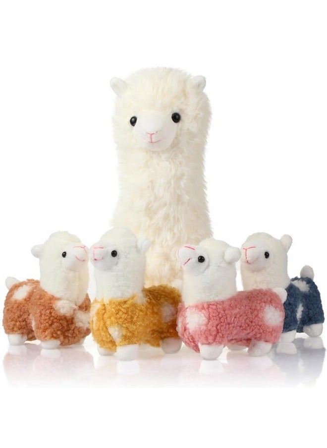 Civaner Llama Stuffed Animal with 4 Baby Llama Cute Alpaca Plush Set Kawaii Llama Soft Pillow Appreciation Gift Operation Christmas Party Favor for Kids Girl Birthday Anniversary Student Home Decor