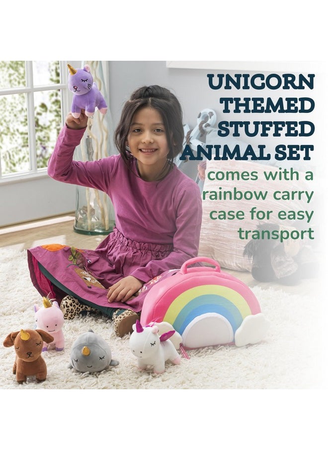 PixieCrush Unicorn Stuffed Animal Set - Five Plush Toys Including Narwhal, Puppycorn, Kittycorn, Rainbow and Pink Unicorn - Soft Colorful Plushies with Rainbow Carry Case - Thoughtful Gift for Kids