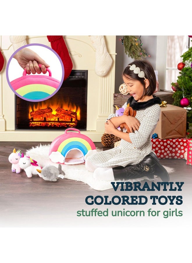 PixieCrush Unicorn Stuffed Animal Set - Five Plush Toys Including Narwhal, Puppycorn, Kittycorn, Rainbow and Pink Unicorn - Soft Colorful Plushies with Rainbow Carry Case - Thoughtful Gift for Kids
