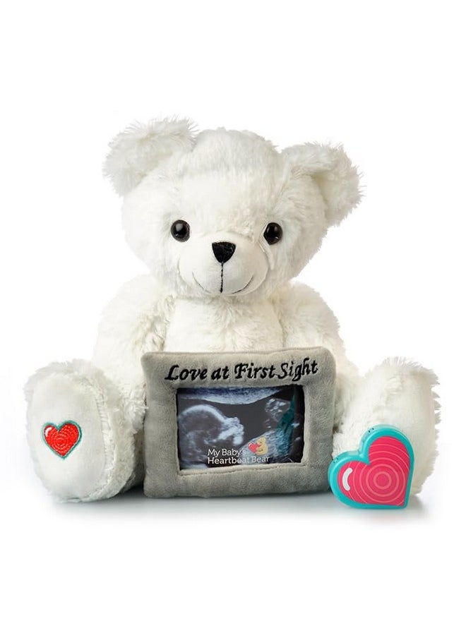My Baby's Heartbeat Bear Stuffed Animal, 20 Sec Recorder for Baby's First Heartbeats, Cute Plush Toy, Re-recordable, Ideal Gift for Baby Showers, Valentine's Day, Birthdays, White Love Bear