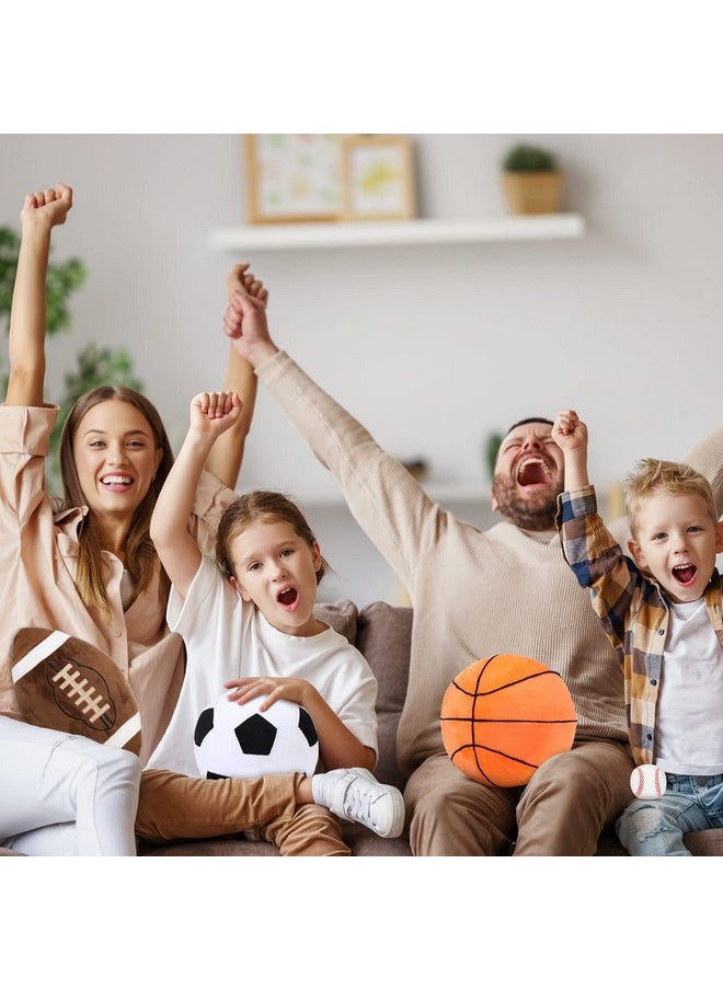Sratte 4 Pcs Stuffed Sports Pillows Toy Set, Soft Plush Basketball Soccer Ball Football Baseball Pillow Sports Shaped Throw Pillows Cute Cushion Pillow for Room Bedroom Decor Indoor Gifts