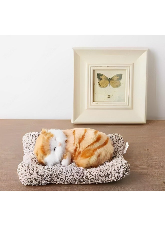 Tickles Lola Sleeping Cat On Carpet Silicone Animal Toy for Kids Car Dashboard, Office Desk (Color: Orange Size: 8 cm)