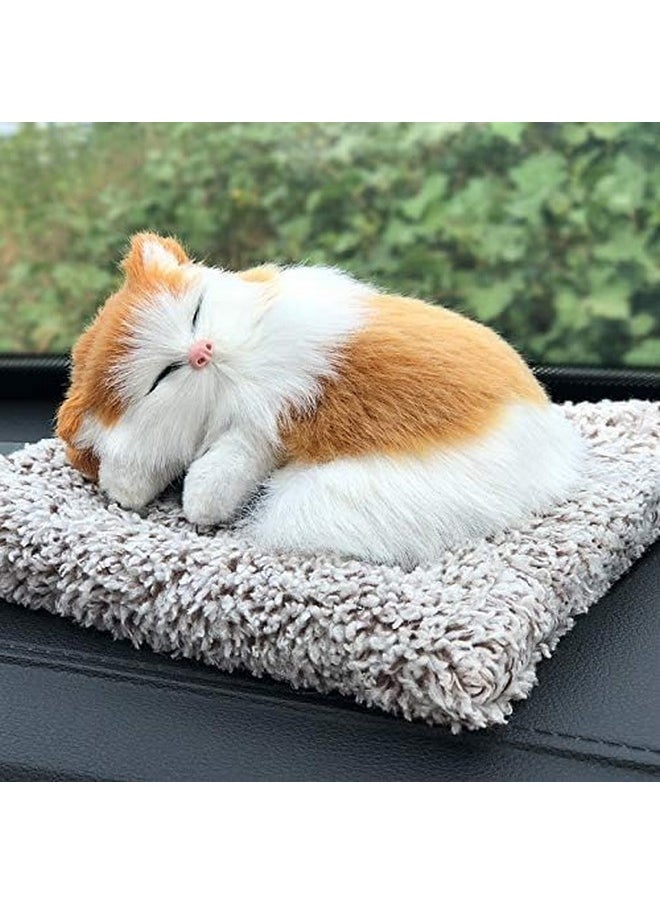 Tickles Lola Sleeping Cat On Carpet Silicone Animal Toy for Kids Car Dashboard, Office Desk (Color: Orange Size: 8 cm)