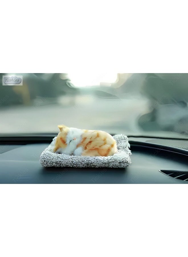 Tickles Lola Sleeping Cat On Carpet Silicone Animal Toy for Kids Car Dashboard, Office Desk (Color: Orange Size: 8 cm)