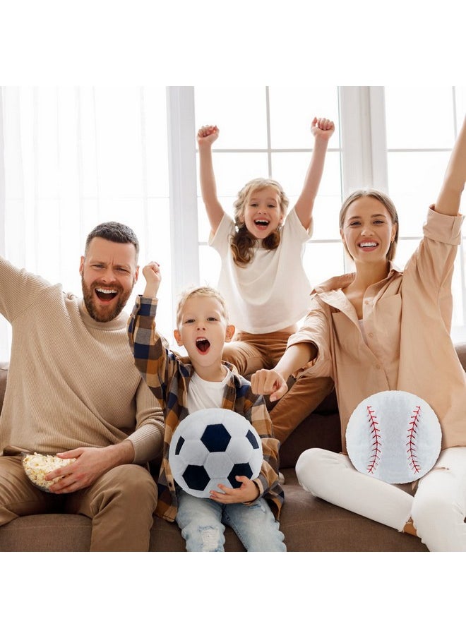 4 Pcs Sports Throw Pillows Fluffy Stuffed Soccer Ball Pillow Soft Stuffed Basketball Pillows Baseball Soft Throw Pillow Football Shaped Plush Toy Sport Cushion (Plush,Medium)