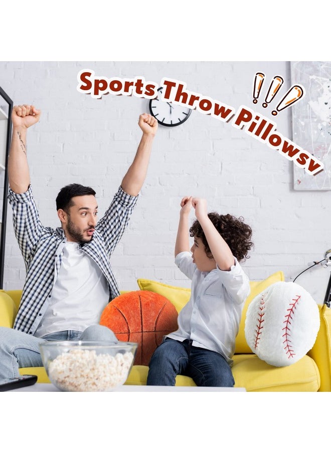 4 Pcs Sports Throw Pillows Fluffy Stuffed Soccer Ball Pillow Soft Stuffed Basketball Pillows Baseball Soft Throw Pillow Football Shaped Plush Toy Sport Cushion (Plush,Medium)