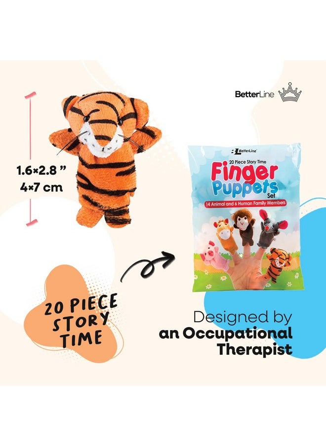20-Piece Story Time Finger Puppets Set - Cloth Velvet Puppets - 14 Animals and 6 People Family Members