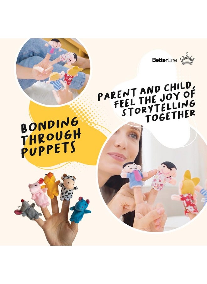20-Piece Story Time Finger Puppets Set - Cloth Velvet Puppets - 14 Animals and 6 People Family Members