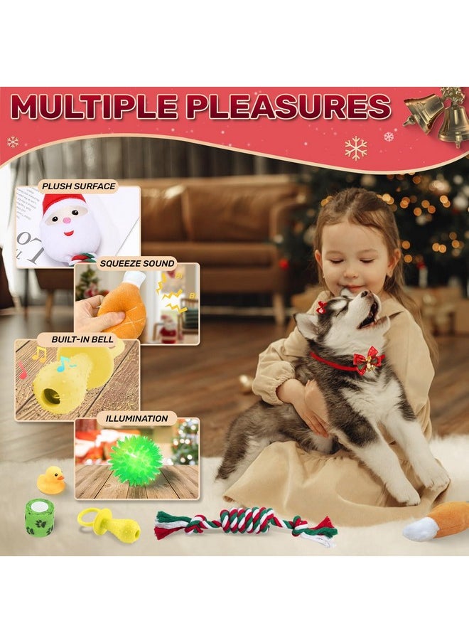 Dog Advent Calendar 2024, Christmas Dog Toys with Chew Ropes Squeaky Balls Teething Toys Dog Bow Tie Collars Bandana, 24 Set Christmas Countdown Calendar Gift for Dog Puppy